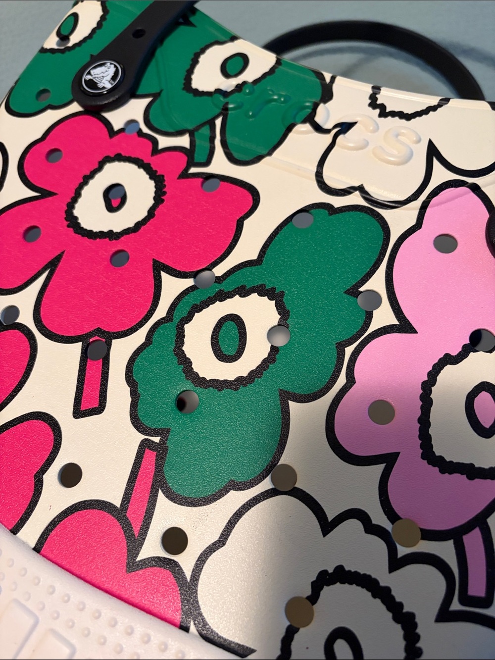Marimekko x Crocs Unikko Floral Print Tote Bag in Pink, Green & White - Picture 7 of 8